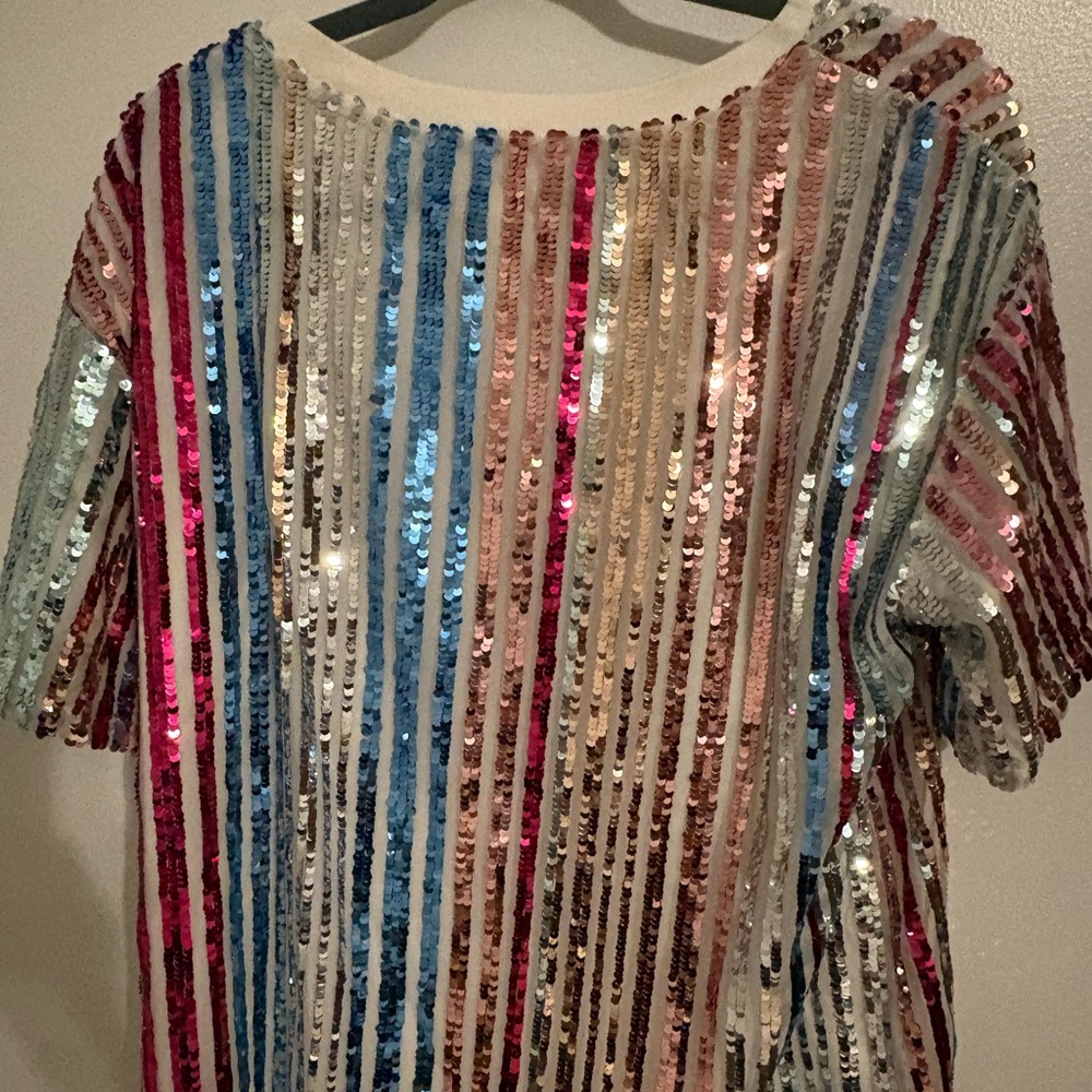 NWT BiBi Multicolor Sequin Striped Top